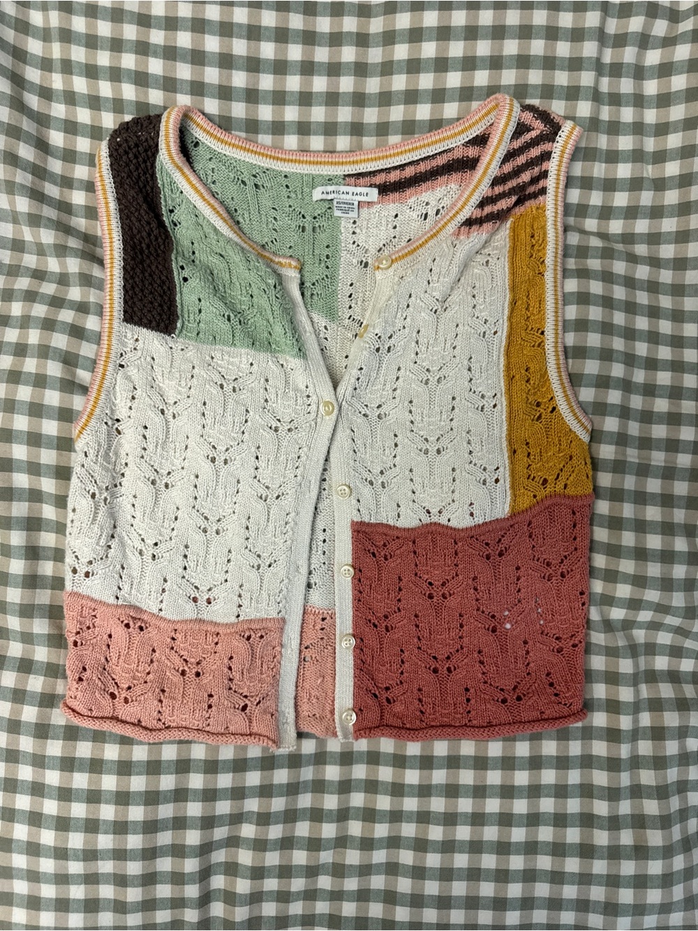 American Eagle Outfitters Multi-Color Knit Button-Up Vest